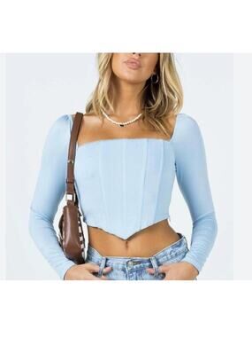 Princess Polly Women's Light Blue Long Sleeve Corset Top Size 4